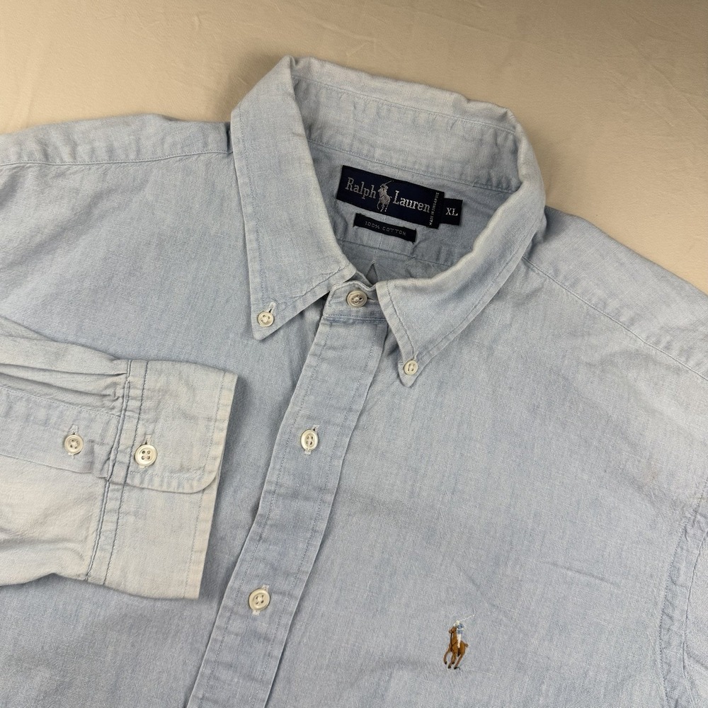 Polo Ralph Lauren Men's XL Long Sleeve Button Down Blue Flesh Pony Dress